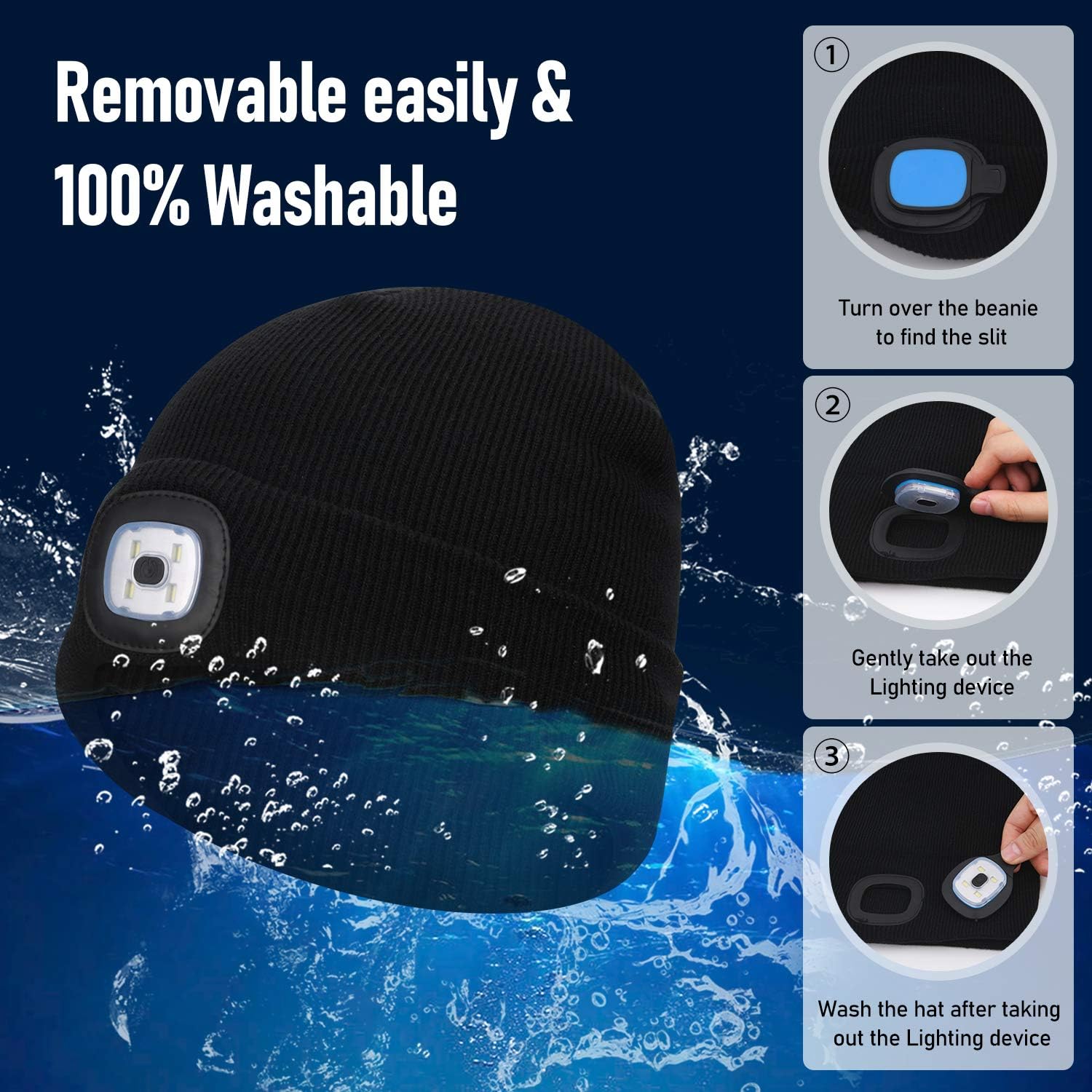 Sminiker Beanie Hat with Light Unisex USB Rechargeable Beanie Cap with Light Headlamp Beanie for Men Women, Teens Black - Image 4