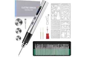 URPiRE [Upgrade 2-Way Rotary] Electric Engraving Pen with 37 Bits, Cordless Engraver Pen USB Rechargeable, Portable DIY Rotary Engraver Machine for All Materials (Metallic Silver)