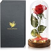 Beauty and The Beast Rose, Valentines Day Gifts for her, Birthday Gifts for Women, Red Rose for Mom Grandma, Eternal Rose in Glass Dome with LED Lights, Valentine Flowers Gift for Wife, or Girlfriend