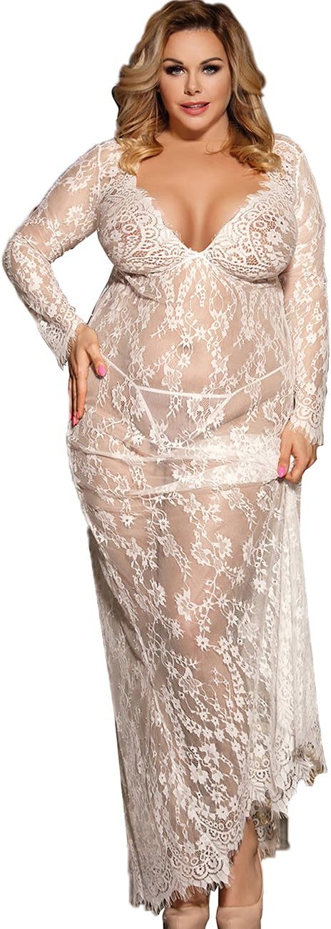 Dean fast Women Plus Size Floral Lace Nightgown Long Lingerie Sleepwear Chemise