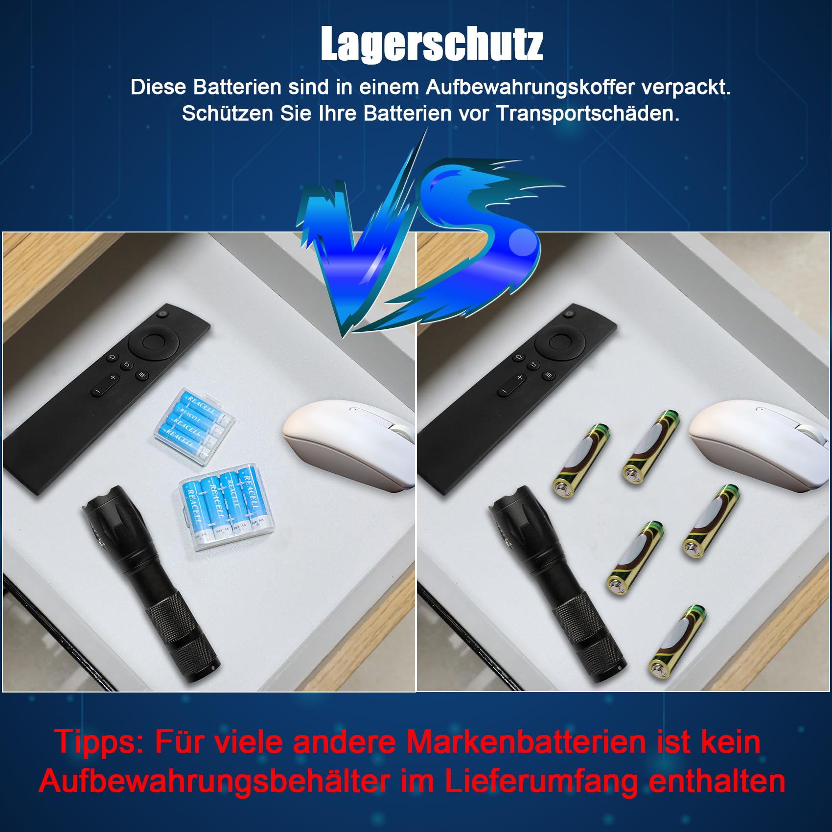 REACELL 1.2V AA NI-MH Wiederaufladbare Batterien mit Aufbewahrungsbox 5