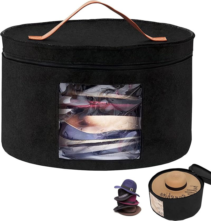 Lafecuw Hat Box 17'' Diameter Stackable Organizer Bag Dustproof Lid Black