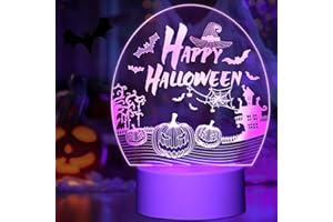 Linkax Halloween Decorations Indoor Kids Night Lights: Pumpkin Halloween 3D Illusion Nightlight Lamp with 3 Colors Changing, Halloween Party Table Window Bedroom Decor, Halloween Gifts for Girls Boys