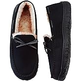VLLy Mens Moccasin Slippers with Memory Foam Arch Support, Non Slip Rubber Sole House Shoes for Men Machine Washable Warm Fleece Lined Indoor Outdoor Home Shoes