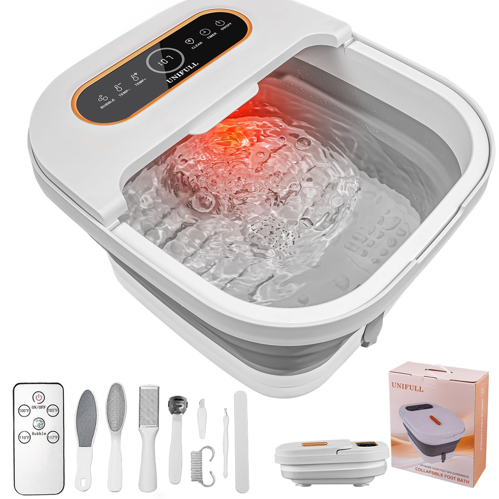 Photo 1 of UNIFULL Collapsible Foot Spa Bath with Heat, Touch Screen, Remote Control, Massage Rollers, Timer, Bubble, Foot Pedicure Kit, Temperature Control Pedicure Foot Spa, Foot Bath