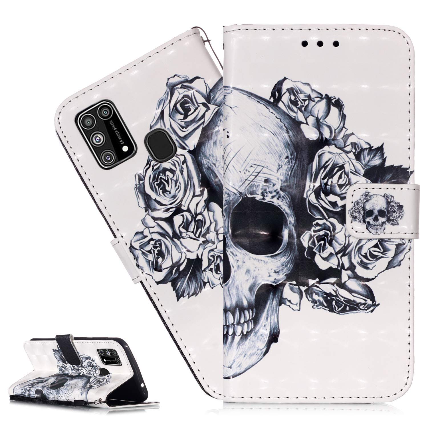 Galaxy Note 10 Lite Case Samsung Galaxy Note 10 Lite Phone Cover 3D Cute Skull Flower PU Leather Flip Notebook Wallet Case Magnetic Stand Card Holder Bumper Case for Galaxy Note 10 Lite,3D Skull