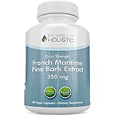 Purely Holistic Pine Bark Extract 350mg 180 Vegan Capsules 95% Proanthocyanidins - French Maritime Pine Bark Extract - Non GMO & Pesticide Free Antioxidant Supplement