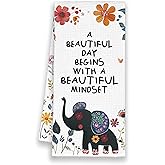 Xmsaitar Inspirational Floral Elephant Kitchen Towels, Rustic Hand Towels for Girly Room Bathroom, Nursery Mental Health Dish Towels Decor for Counseling Therapy Office Dorm 16x24in