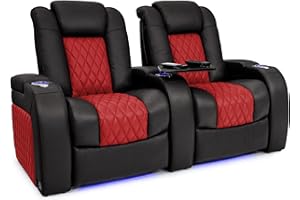 Seatcraft Diamante Zero-Gravity CoolZero Italian Leather Home Theater Seating, Power Headrest, Power Recline, Row of 2, Black/Red