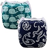 ALVABABY Swim Diapers 2pcs Baby & Toddler Snap One Size Reusable Adjustable Baby Boys' Swim Diapers for Swimming Lessons SW18
