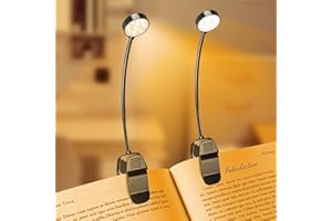 KTEBO 2 Pack 10 LED Rechargeable Book Light for Reading in Bed - Eye Caring 3 Color Temperatures, 3 Adjustable Brightness, Long Runtime Small Lightweight Clip On Book Reading Light for Studying