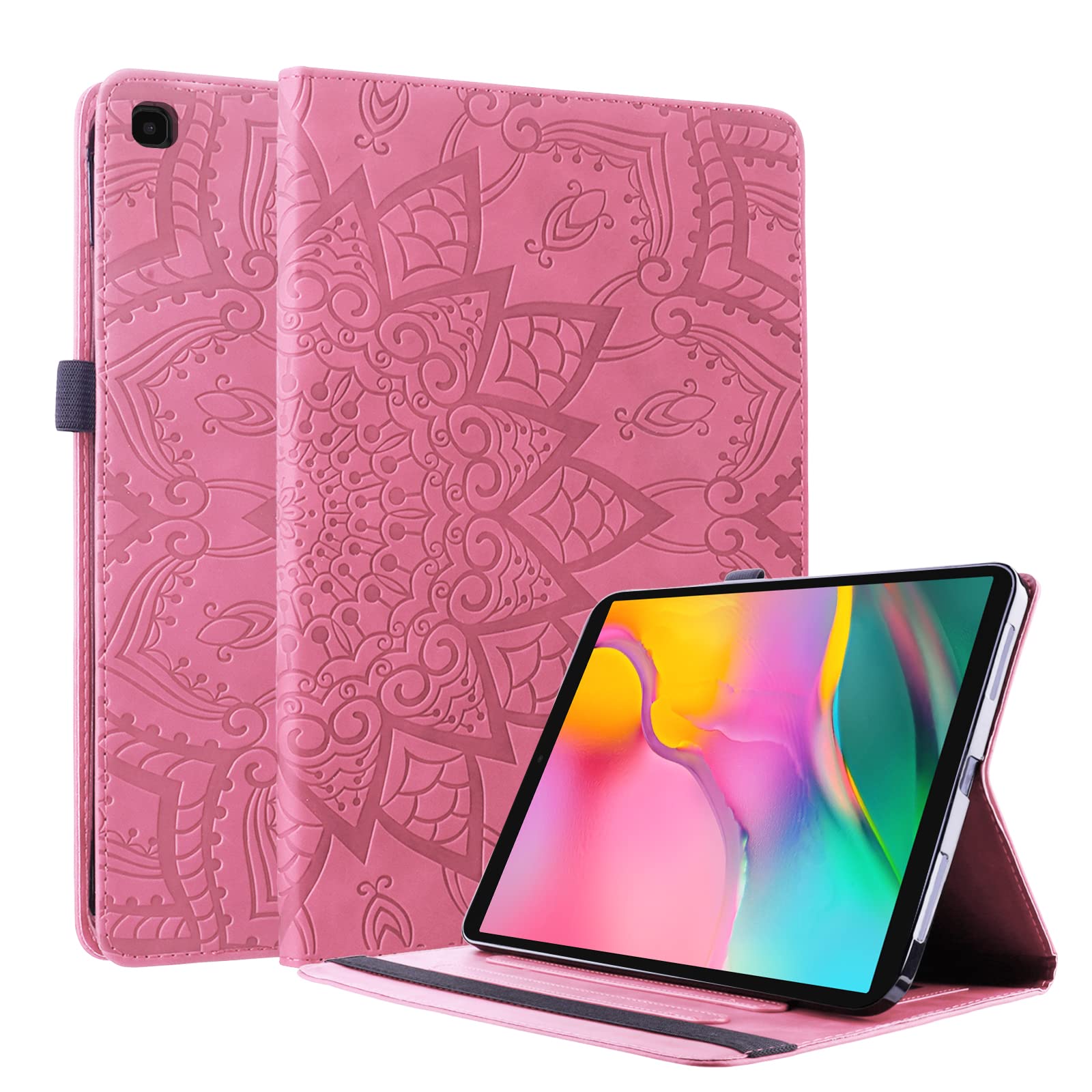 Lspcase Galaxy Tab A 10.1 2019 Leather Case Embossed Mandala Flower Folio Flip Cover Wallet Card Slot Case with Pen Holder for Samsung Galaxy Tab A 10.1 Inch 2019 SM-T510 SM-T515 Pink