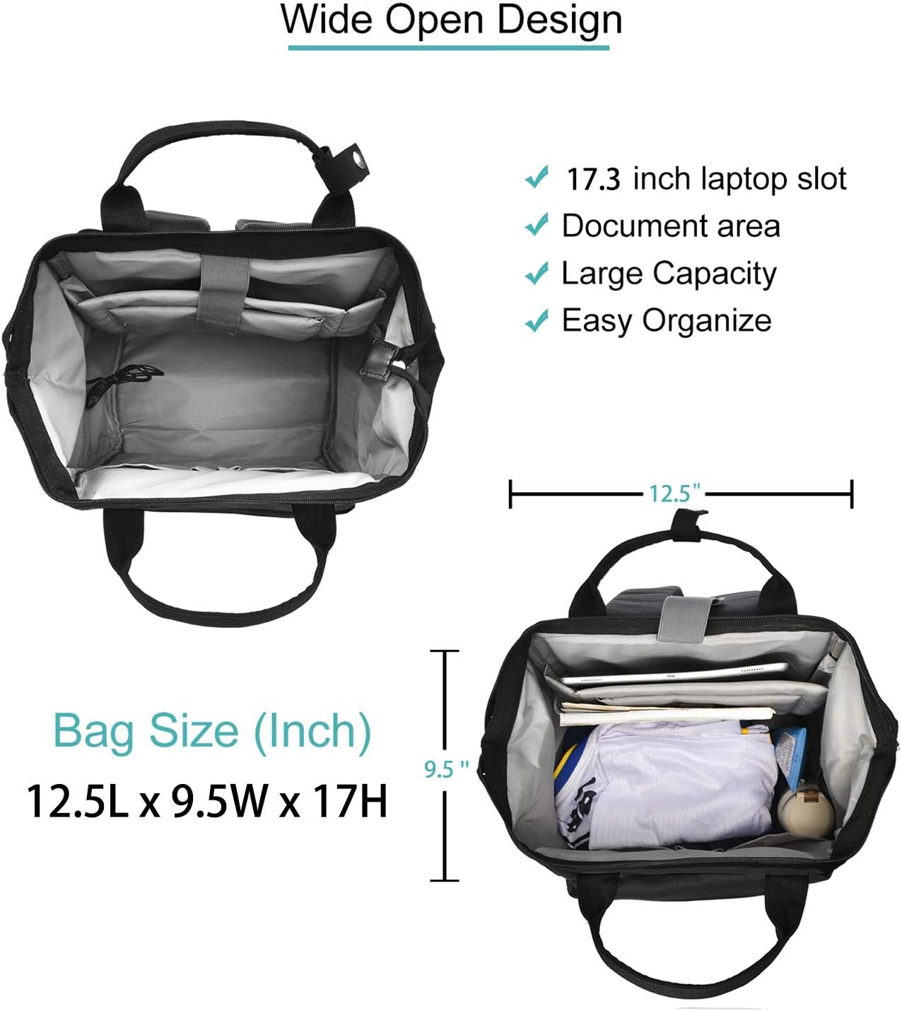 BRINCH Laptop Backpack 17.3 Inch Wide Open Computer Backpack Laptop Bag College Rucksack Water Resistant Business Travel Backpack Multipurpose Casual Daypack with USB Charging Port for Women Men,Black: Computers & Accessories