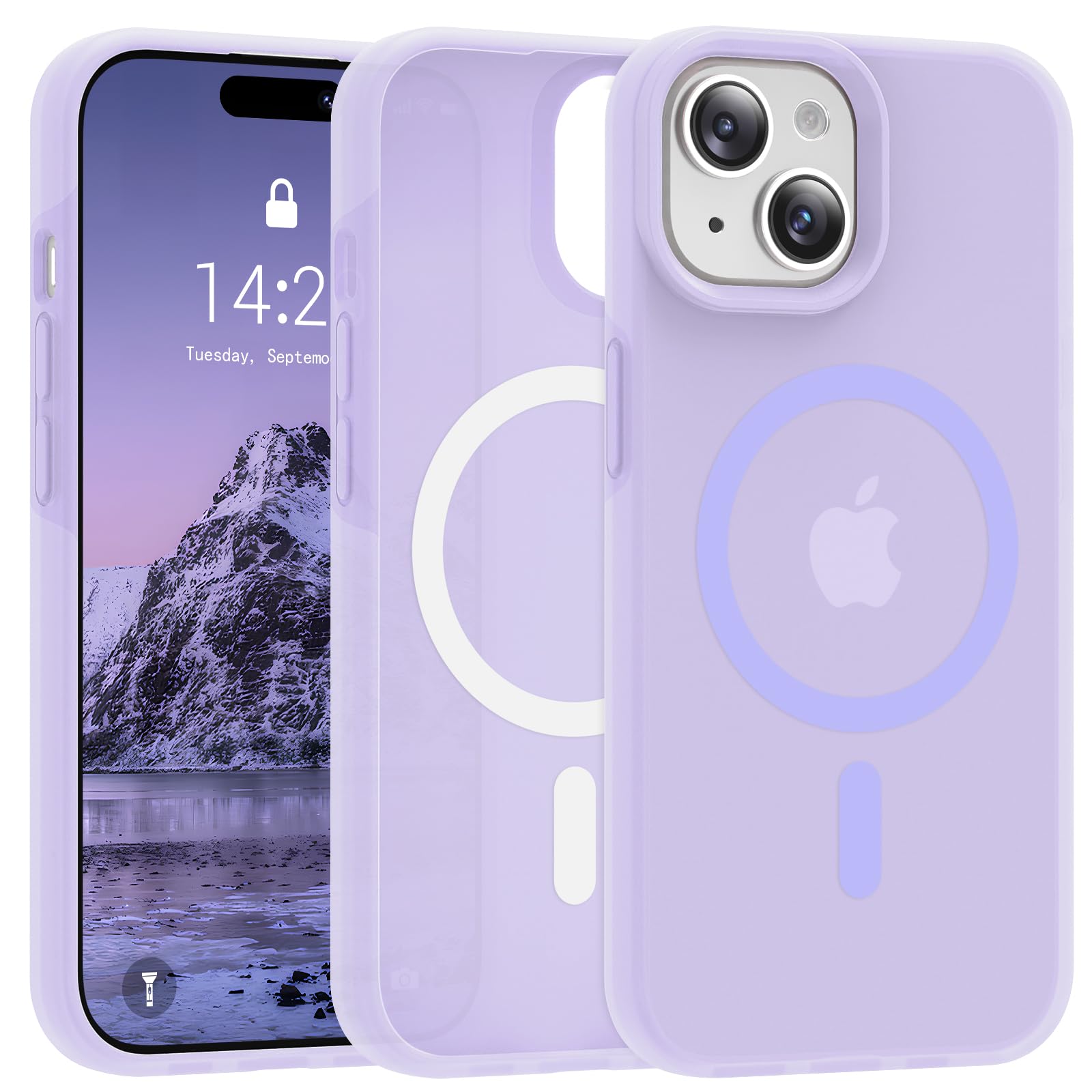 Photo 1 of jaroco for iPhone 15 Case,with Magnetic[Liquid Silicone][Compatible with MagSafe] [Military Grade Drop Protection] Translucent Matte Shockproof Phone Cover Phone Case-Purple