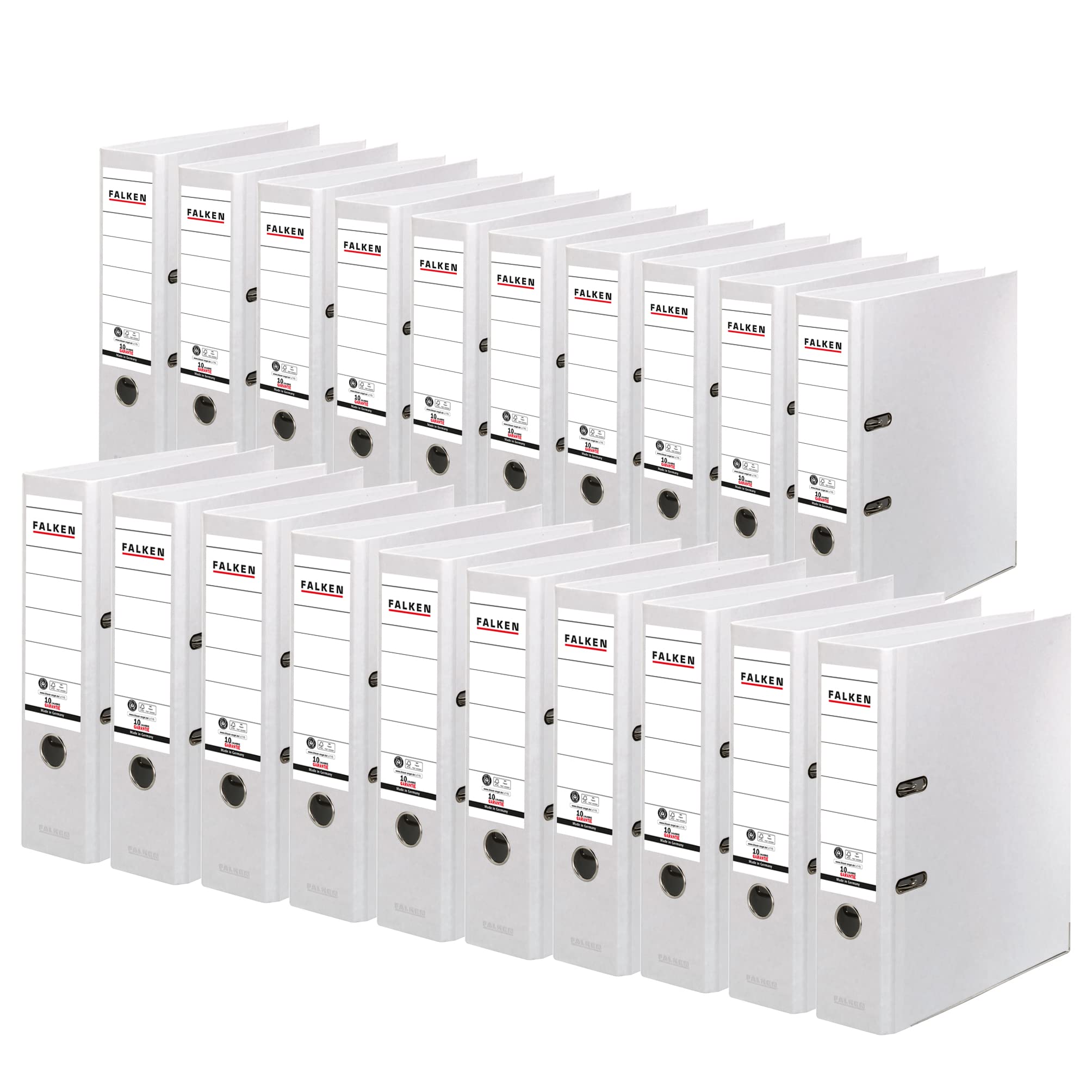 Exacompta - Ref 11285897001F - FALKEN - Recycolor Lever Arch Files - Suitable for A4 Documents, 80mm Spine, Spine Label, Metal Finger Hole - White (Pack of 20)