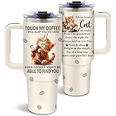 DUUV Cat Gifts for Women, Cat Tumbler for Mom Girls Friends Sister, Gifts for Birthday Christmas Thanksgiving, Touch My Coffee I Will Slap You So Hard, Funny 40 Oz Tumbler with Handle, 1PCS