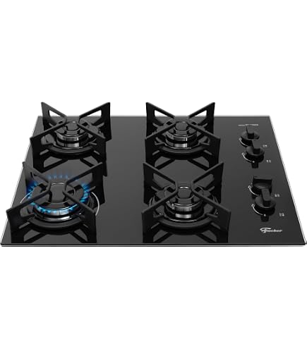 FISCHER COOKTOP À GÁS 5 BOCAS FIT LINE TREMPE IRON MESA VIDRO