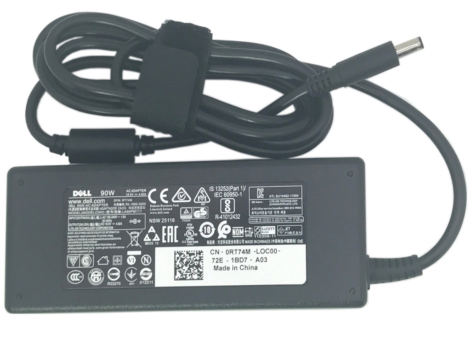 Dell Original 90W Laptop Adapter for Dell XPS 13 (9333), 18 (1810), 18 (1820) Vostro 15 (3558) Compatible P/N: RT74M 0RT74M PA-1900-32D PA-1900-32D5 LA90PM111 VRJN1 0VRJN1 19.5V 4.62A 4.5mmX3.0mm