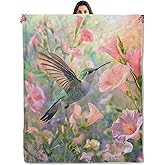 Hummingbird Floral Throw Blanket for Boys Girls Kids Adults, Cozy Bird and Blossom Garden Theme Flannel Blankets Gifts for Camping, Bedroom, Couch, Room Home Decor, 50"x60"