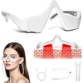 Under-Eye Light Therapy Device, Beauty Device with Eye Massage for Relieve Eye Bags, Eye Fatigue, Dark Circles, with Gel and Glasses Strap (White & 2 modes)