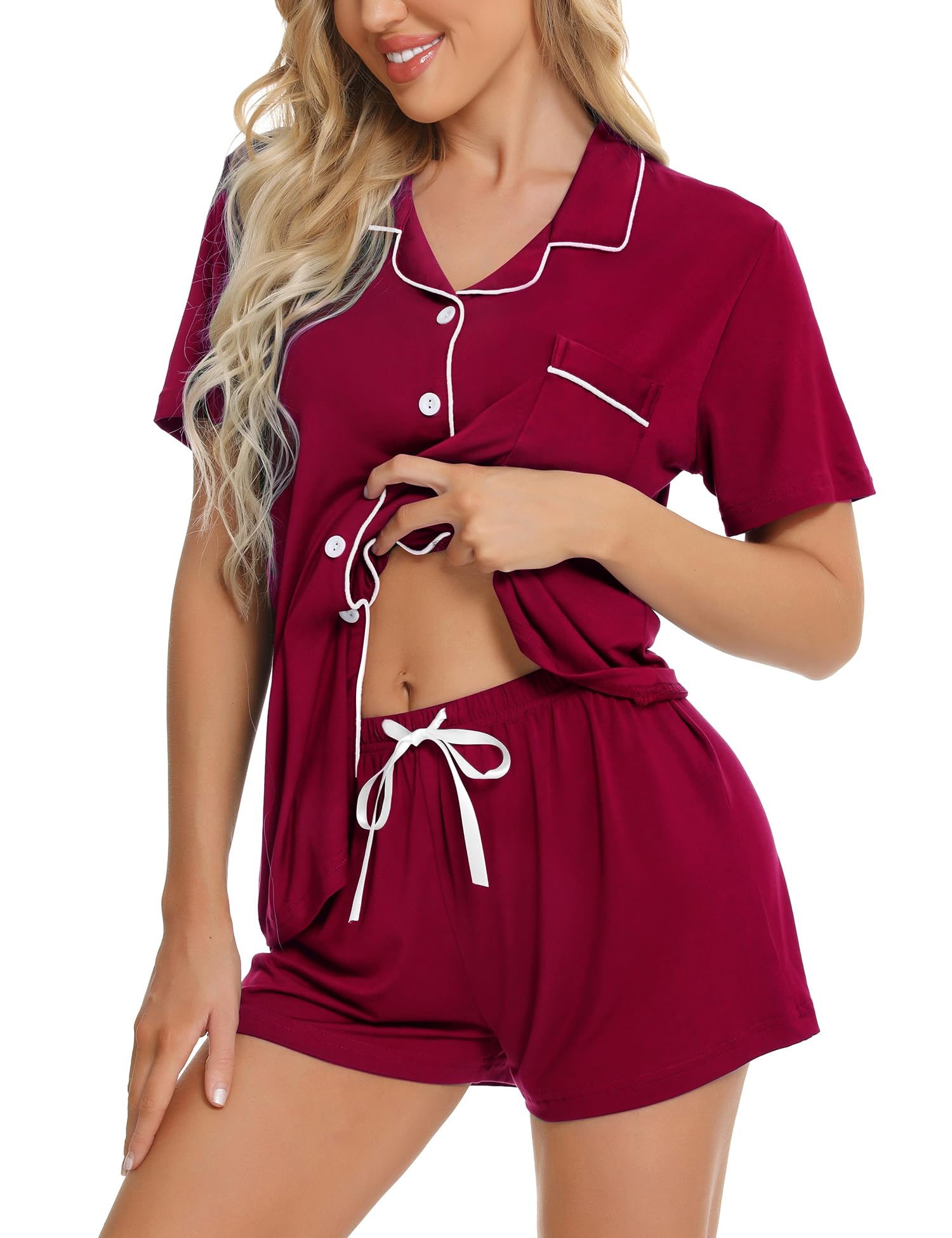 SWOMOG Womens Button Down Pajamas Set Short Sleeve