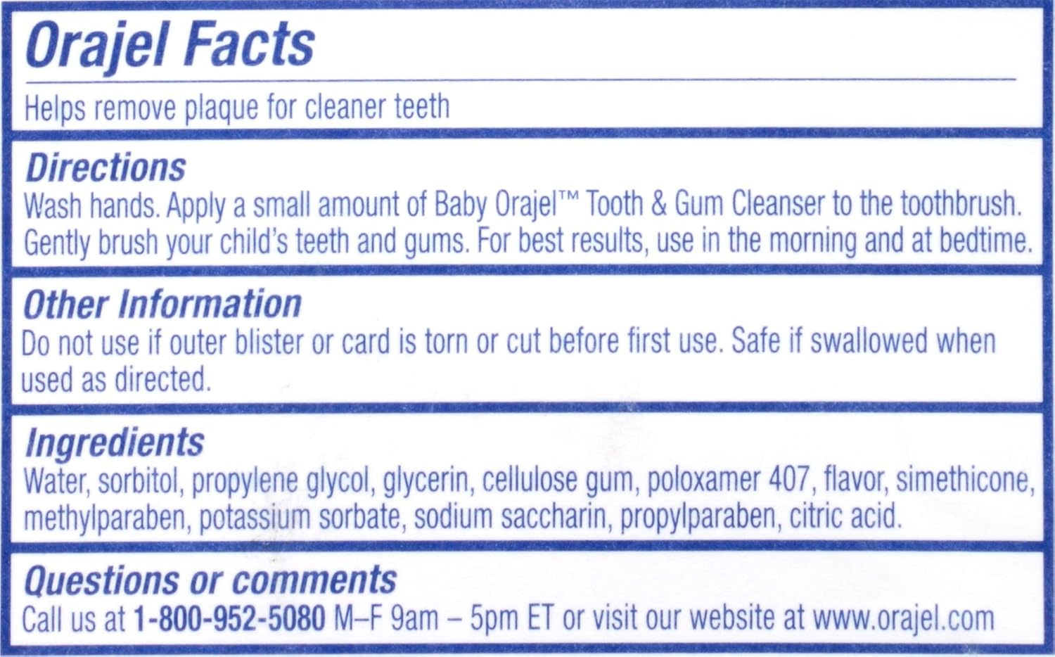 baby orajel ingredients