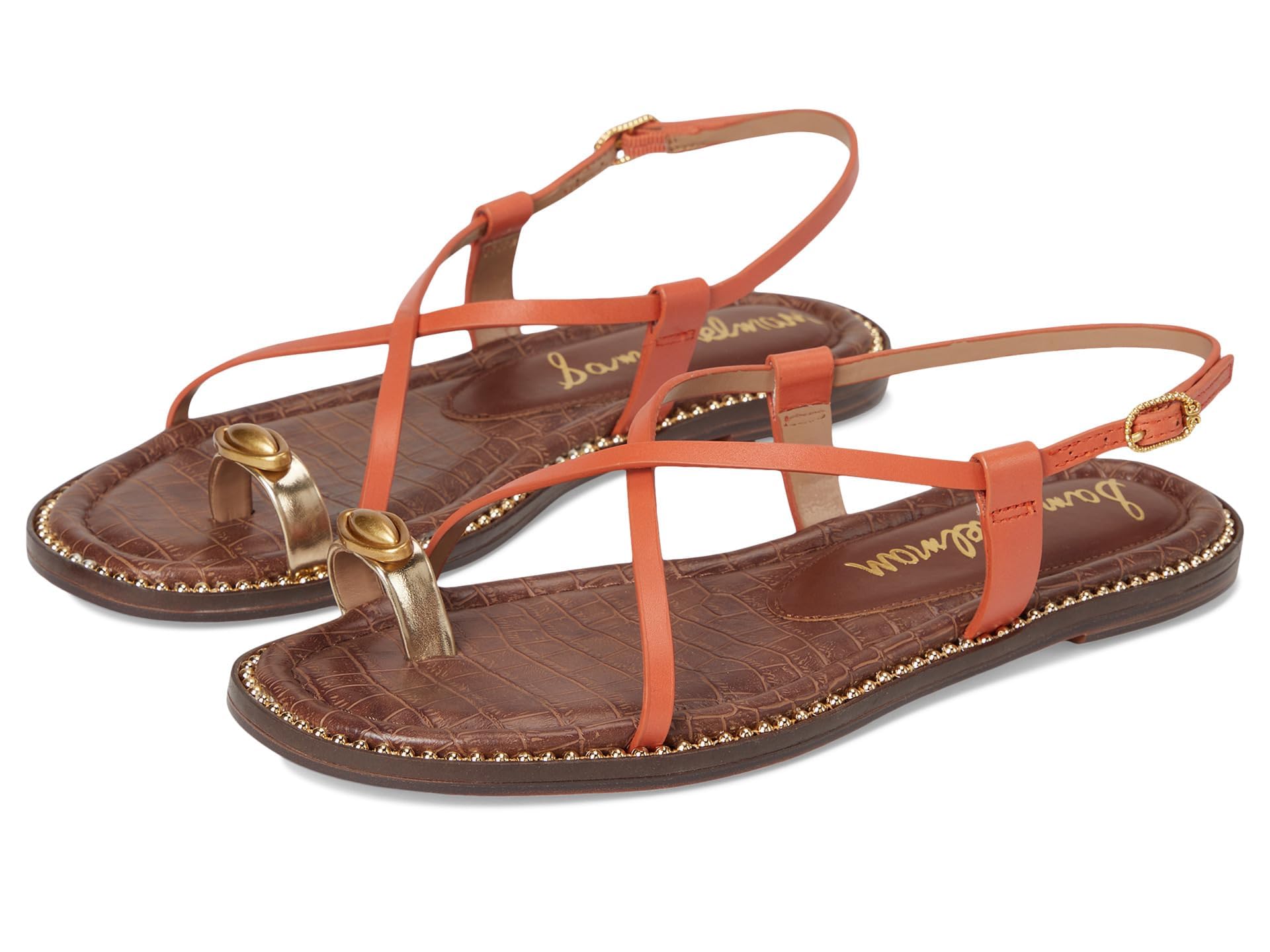 Sam Edelman Women’s Tenly Flat Sandal, Orange Sunrise/Amber Gold, 7.5
