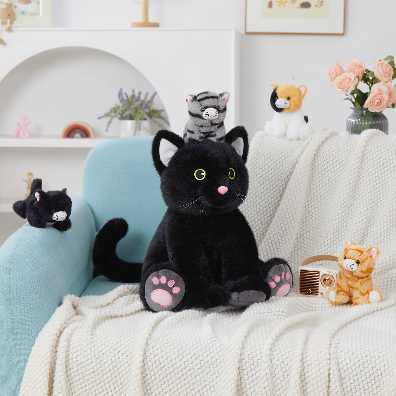 MorisMos 5 stücke Plüsch Katzen, 40cm hoch riesen schwarz Katze Kuscheltier XXL mit Kätzchen Baby im Bauch, Groß Katze Plüschtier Stofftier, weich Geburtstag Weihnachten Geschenk Kinder 6