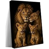 Eysintum Lion Wall Art with Lioness and Cubs Canvas Family Portrait Print for Safari Bedroom Living Room Rustic Decor Ready to Hang 16x24in