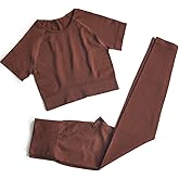 Workout Sets for Women Two Piece Outfits Seamless High Waist Leggings Yoga Crop Tops Athletic Sports Gym Sets