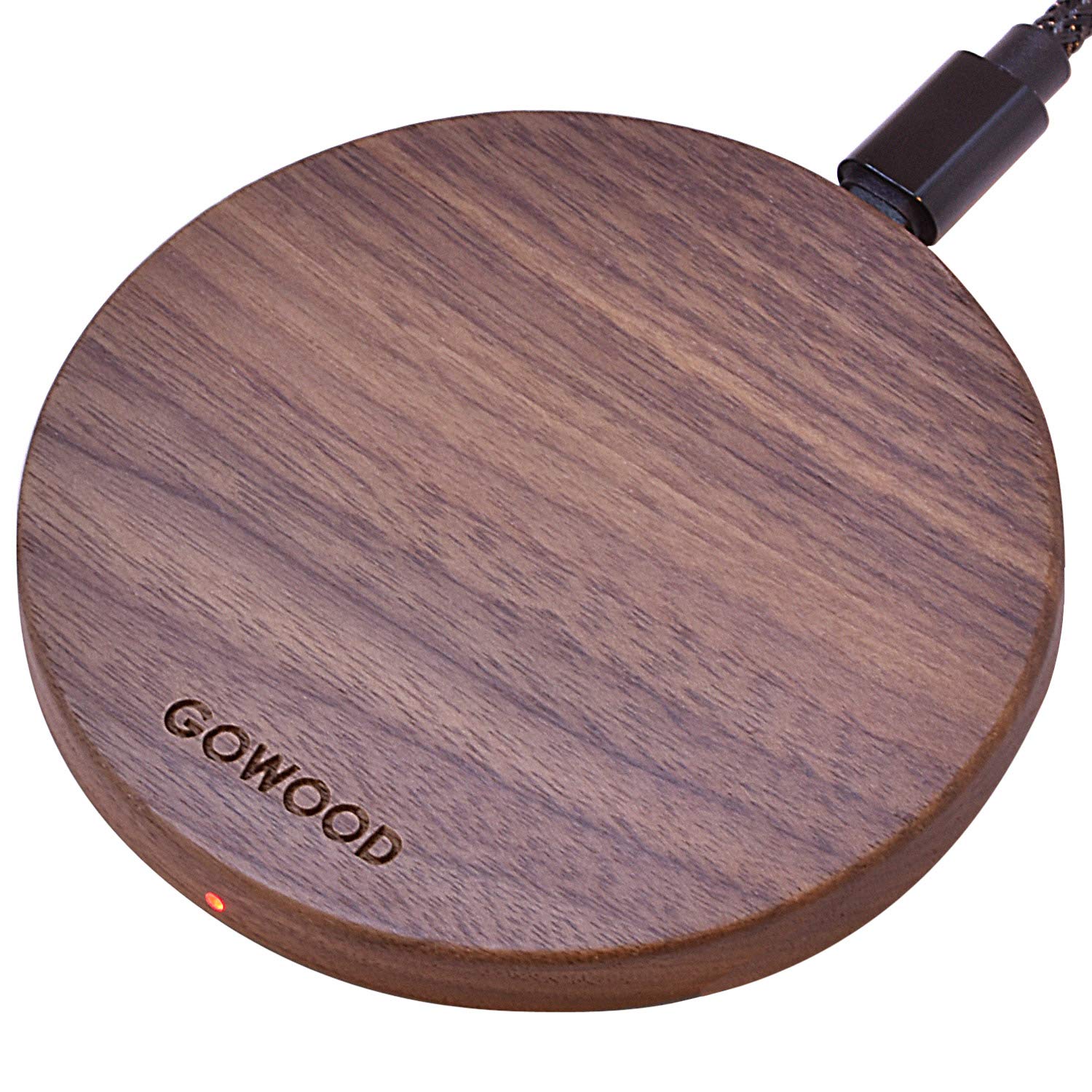 15W Fast Walnut Wood Wireless Charger - Convenient 1.5m Strong and Resistant USB-C to USB-A/C Compatible Charging Cable - LED Integrated Fast Wireless