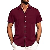 Alimens & Gentle Mens Linen Shirts Short Sleeve Button Down Shirts Wrinkle Free Casual Vacation Beach Summer Tops