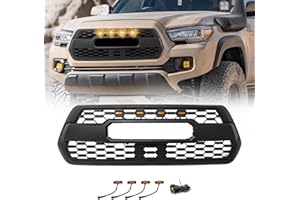RYANSUNORO Front Grill for Toyota Tacoma SR/SR5/TRD 2016-2023 | Amber Lights, With Accessories Letters ABC Matte Black Bumper Grille