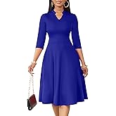 Nmoder Casual Dresses for Women Semi Formal Fit and Flare 3/4 Sleeve A-line Church Work Dress with Pockets