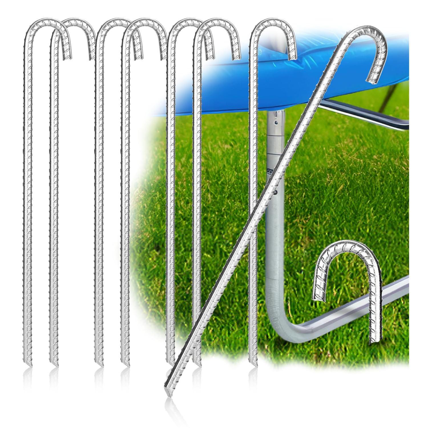 COM-FOUR® 8x XL ground anchors made of solid steel, J-shape 42 cm, Ø 1 cm - galvanized ground anchors for tents, gazebos, bouncy castles, trampolines, reinforcement rods, stable and rustproof