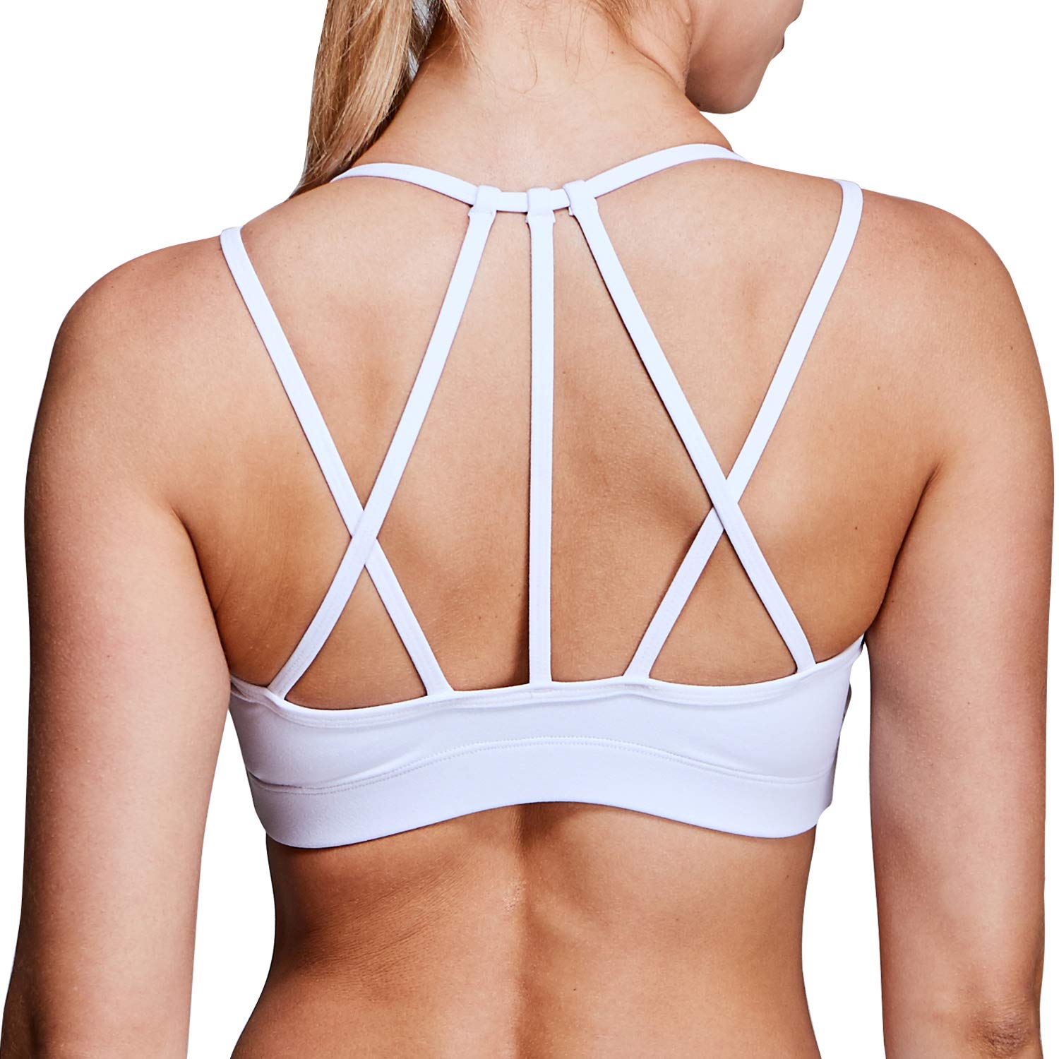 Matymats Active Strappy Sports Bra Medium Impact Workout Running Yoga Bra Tops with Removable Pads