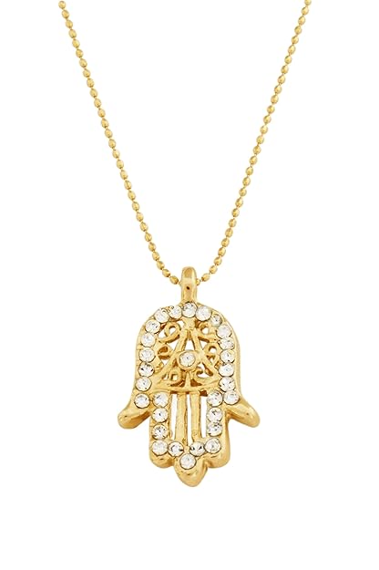 Remi Bijou - Wunderschöne Halskette Kette Anhänger - Fatimas Hand Hamsa - Gold Farbe Zirkonia Strass