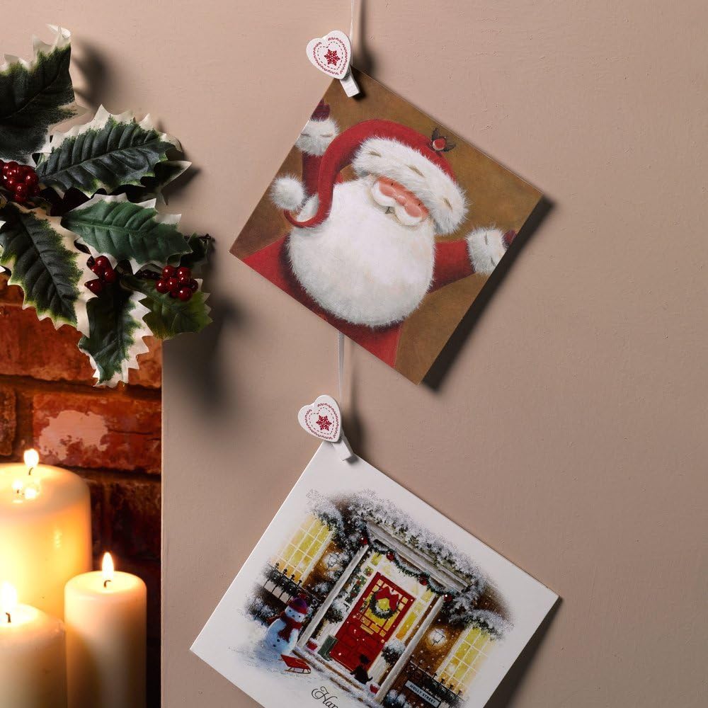 Merry Christmas Card Holder Pegs and Ribbon. Mini Peg Set - Vintage Style - Cream & Red/DIY Advent/Card Holder