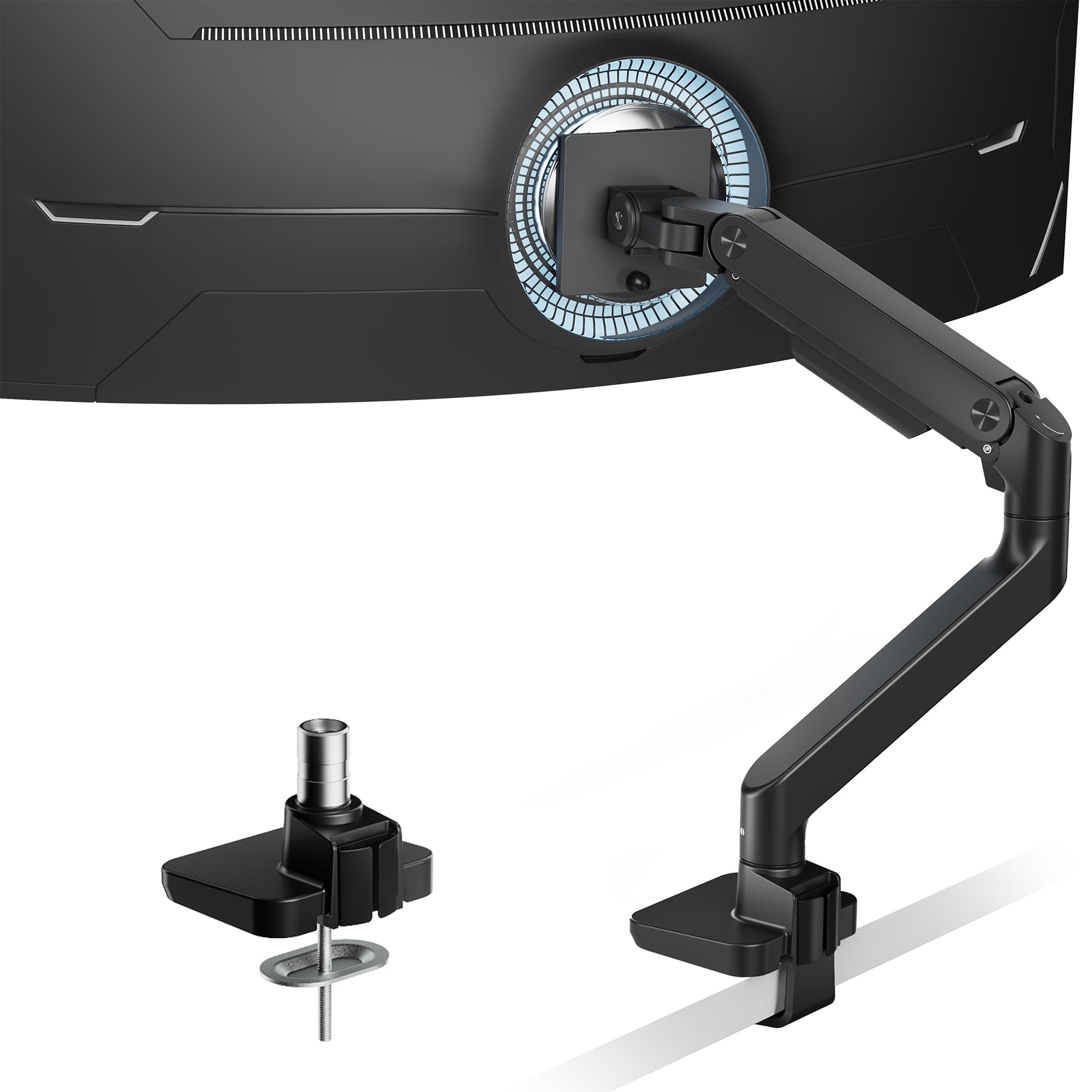 ARES WING Monitor Halterung für 17 bis 49 Zoll Bildschirme, Monitor Arm mit Gasfeder, Verstellbarer Monitorständer für 20Kg Computer Bildschirme, Monitorhalterung VESA 75/100 mm,Schwarz