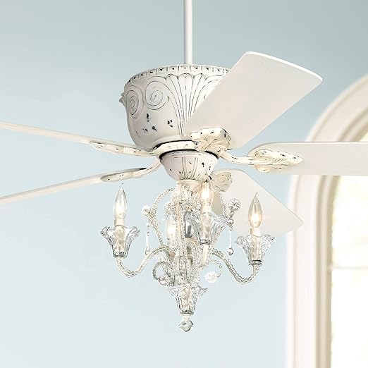 52 Casa Deville Vintage Chic Ceiling Fan With Light Led Crystal Chandelier Rubbed White For Living Room Kitchen Bedroom Family Dining Casa Vieja
