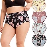 WhilyeePam 4 Pack Womens Plus Size Floral Underwear Panties Briefs XL-5XL Plus Size Ladies High Waisted Panties Female Briefs