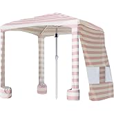 AMMSUN Beach Cabana, 6.5'&times;6.5' Beach Canopy, Easy Set up and Take Down, Cabana Tent with Sand Pockets, Instant Sun Shade with Side Wall, Elegant Pink