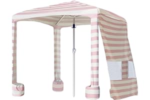 AMMSUN Beach Cabana, 6.2'×6.2' Beach Canopy, Easy Set up and Take Down, Cabana Tent with Sand Pockets, Instant Sun Shade with Side Wall, Elegant Pink