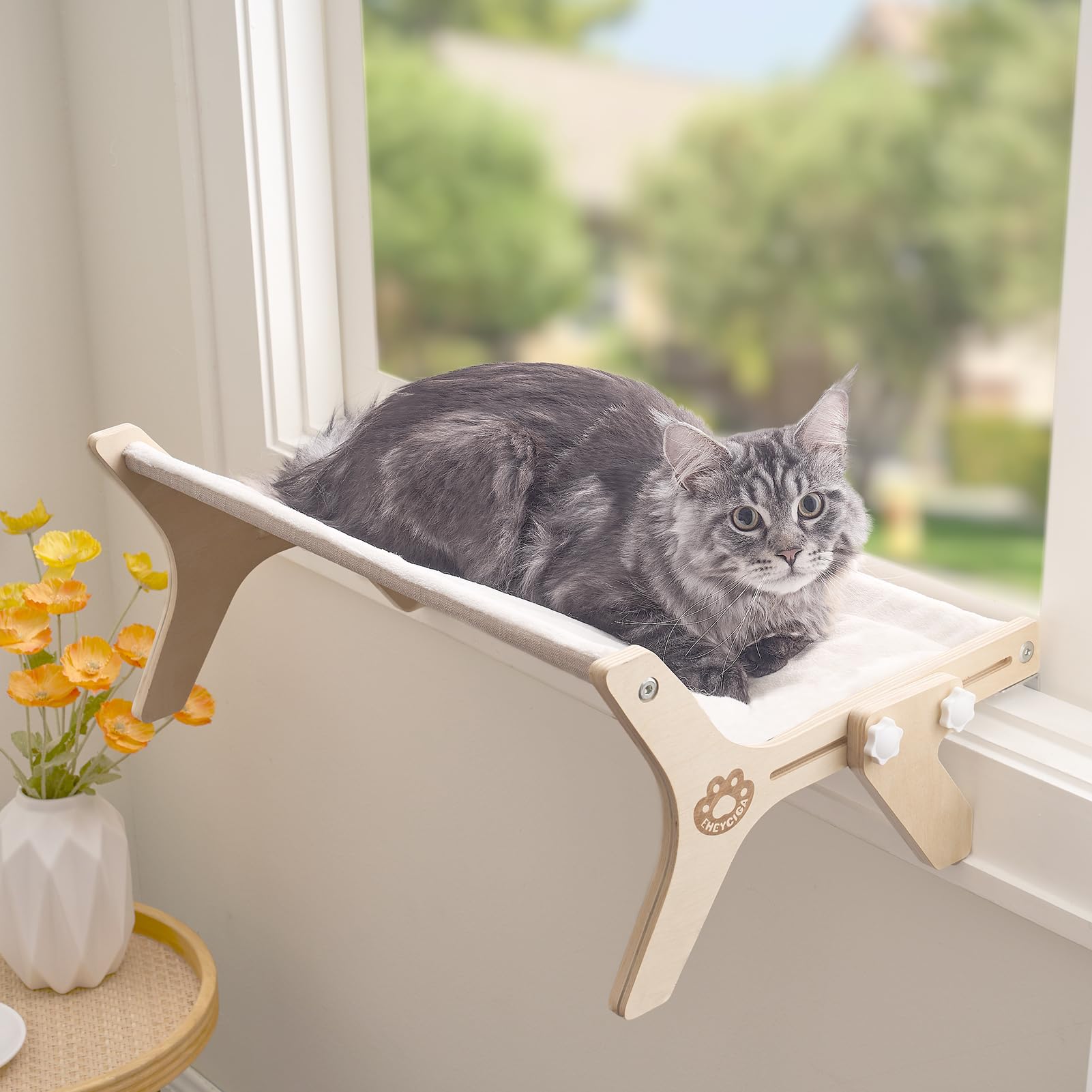 Photo 1 of EHEYCIGA Cat Window Perch for Cats Inside, Adjustable Cat Hammock for Window Sill with Premium Hardwood & Robust Metal Frame, Cat Window Seat for Indoor Cats