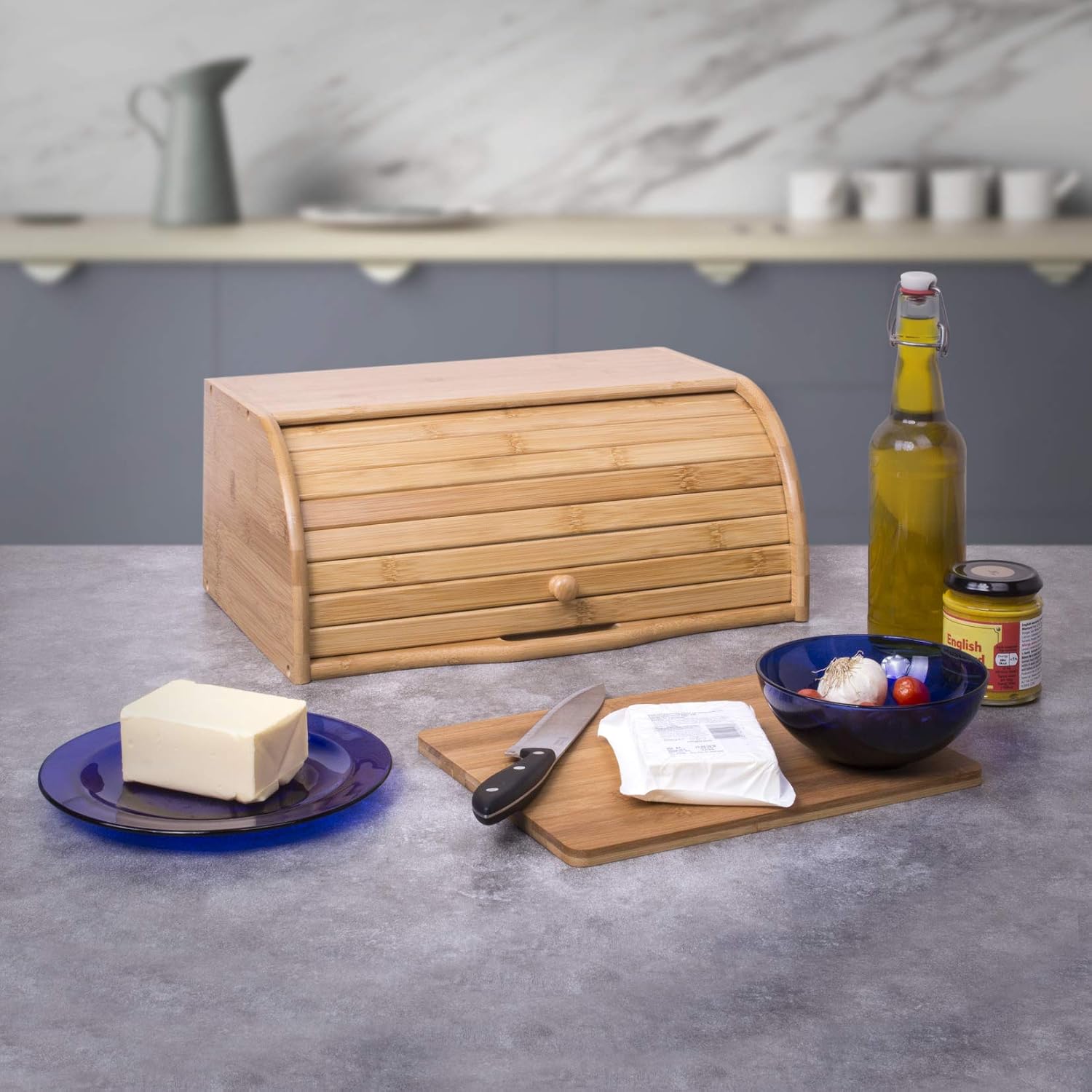 Woodluv Bread Bin Countertop Bread Storage for Kitchen With Roll Top Lid 40 x 27 x 16.5 cm (No Assembly Required) - Image 5