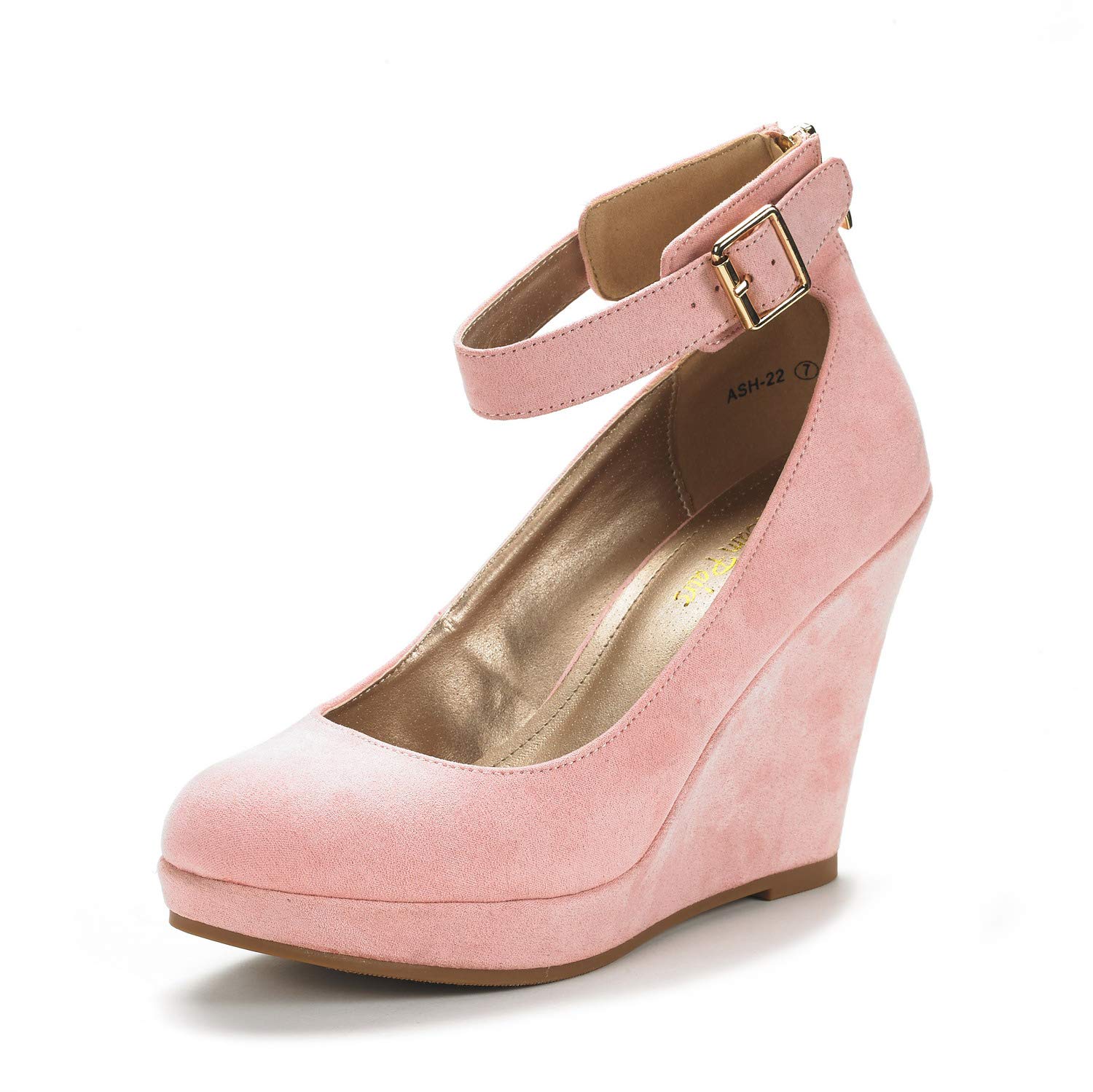 DREAM PAIRS Women'sAsh-22 Pink Mary Jane Round Toe Platform Fashion Wedges Pumps Shoes Size 7 US