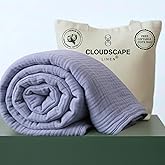 Cloud Scape Linen 100% Cotton 4 Layer Muslin Blanket Queen Size, Oversized 92x92 Fits Full Size Bed, Breathable, Soft, Lightweight Winter Layering Blanket for Adults, Gifts for Women, Lavender Blue