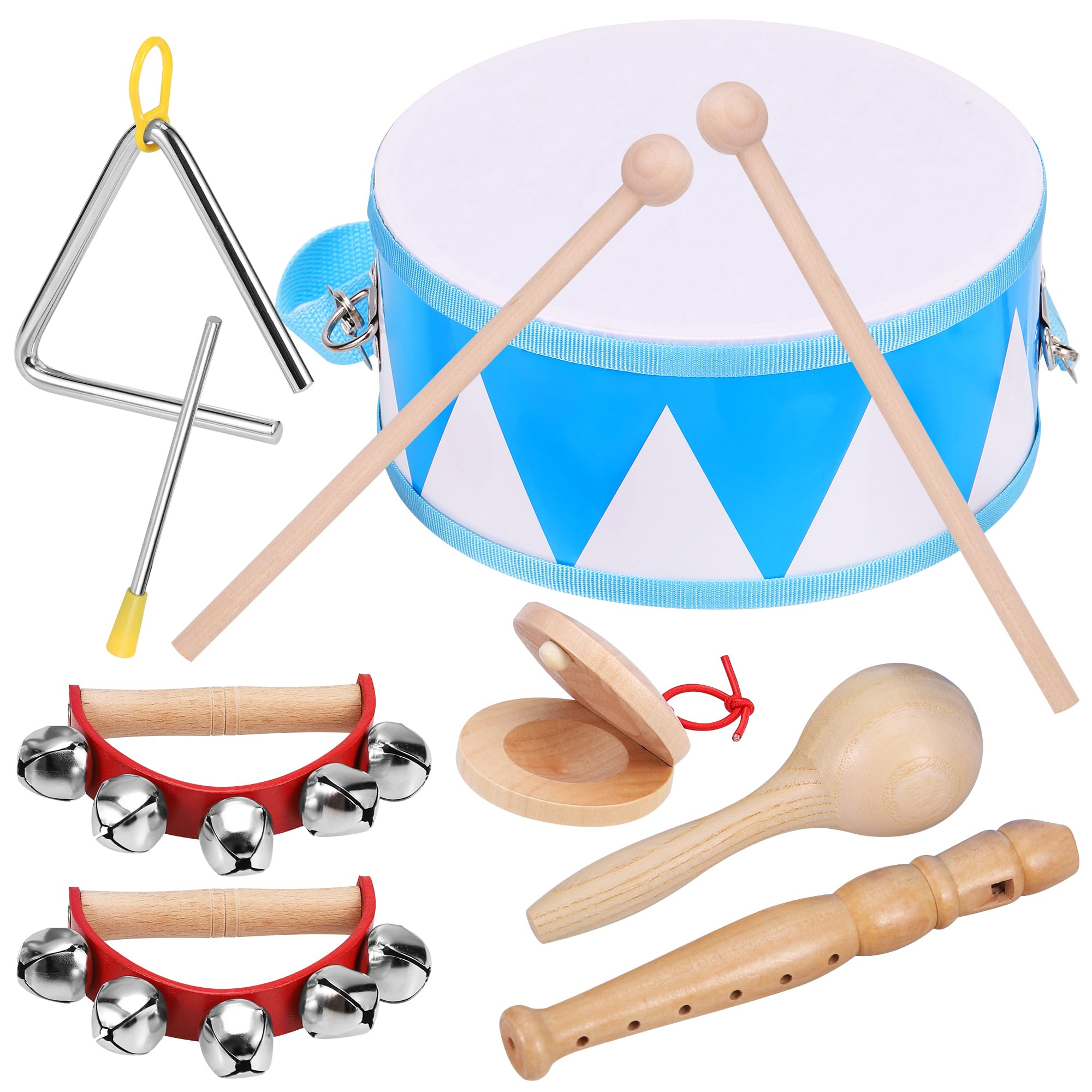 Zourglow Baby Musical Instrument, Montessori Wooden Musical Toys with Drum Flute Castanets Triangle Maracas, Kids Percussion Instruments Toy for Toddlers, Christmas Birthday Gift