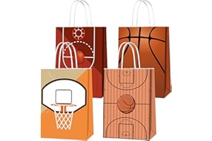 BQK 16 PCS Basketball Gift Bags with Handles for Basketball Birthday Party Supplies, Basketball Party Favor Bags Candy Treats Bags, Basketball Goodie Bags for Kids Boys Girls