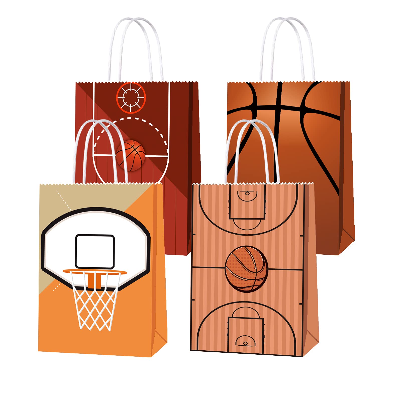 Photo 1 of 16 PCS Basketball Gift Bags with Handles for Basketball Birthday Party Supplies, Basketball Party Favor Bags Candy Treats Bags, Basketball Goodie Bags for Kids Boys Girls